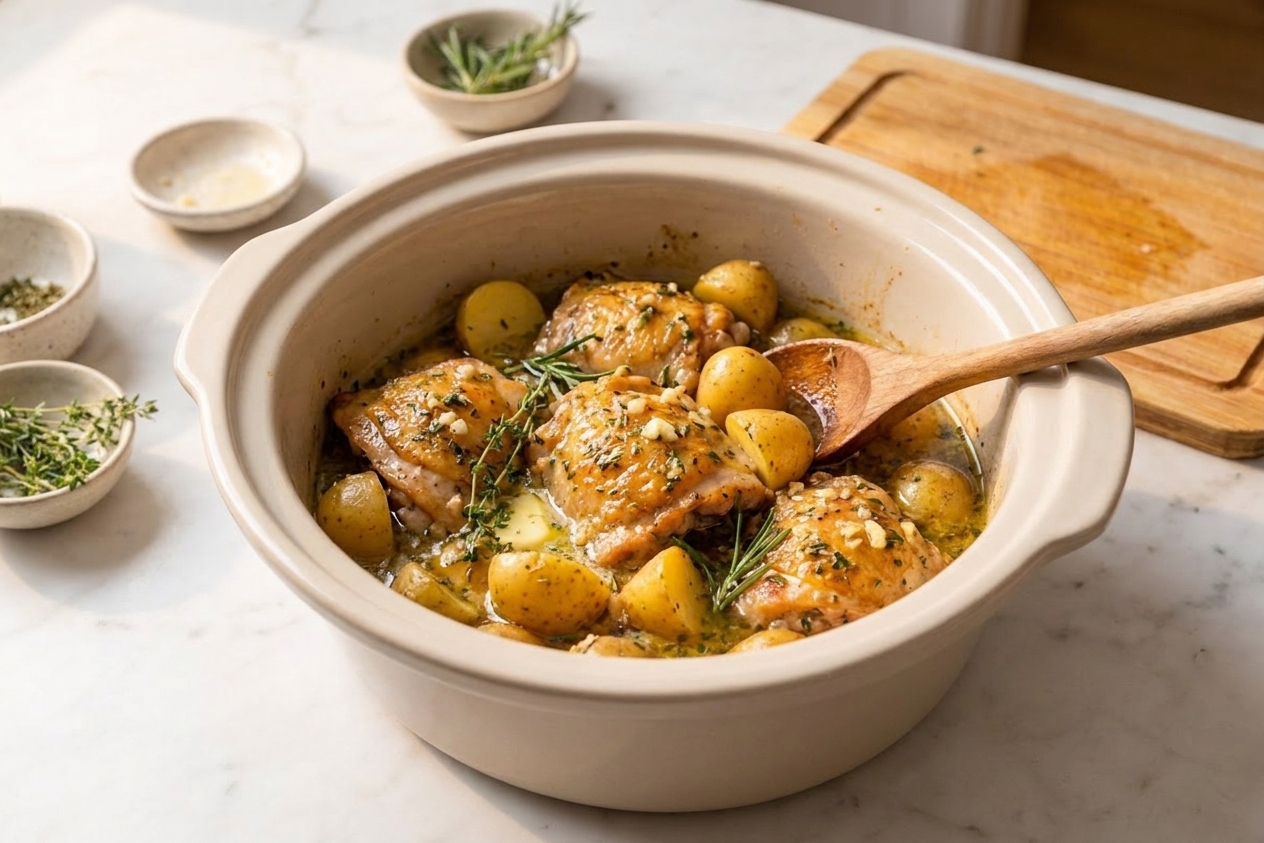 Slow Cooker Garlic Butter Chicken and Potatoes