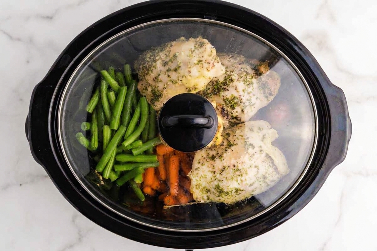 A slow cooker with the lid on
