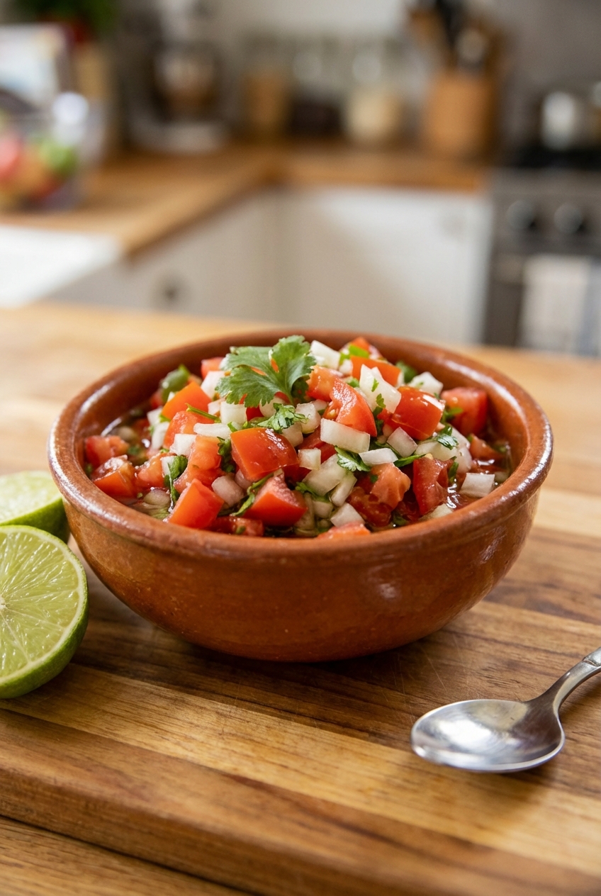 A small bowl of Brazilian-style tomato and onion salsa