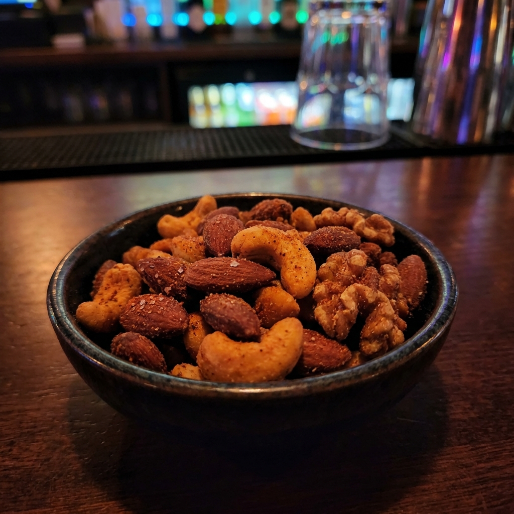 A small bowl of spiced mixed nuts