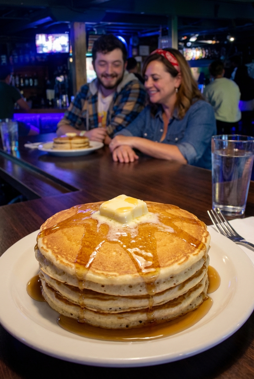 A stack of pancakes with butter melting on top