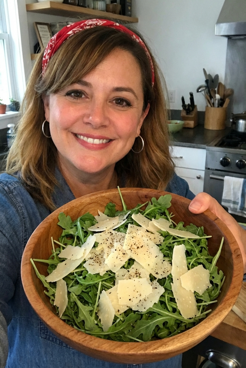 Arugula salad with shaved parmesan and cracked black pepper