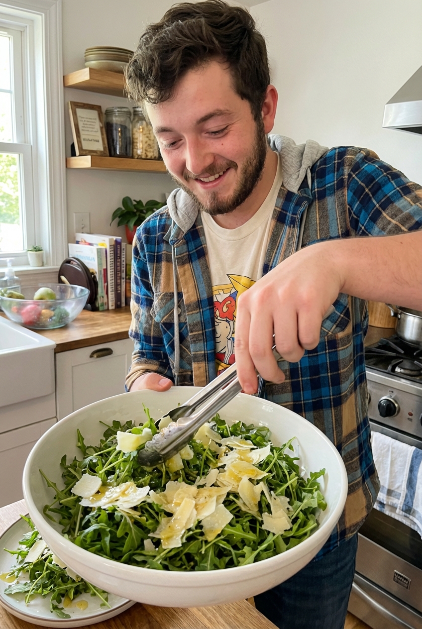 Arugula salad with shaved parmesan and lemon vinaigrette
