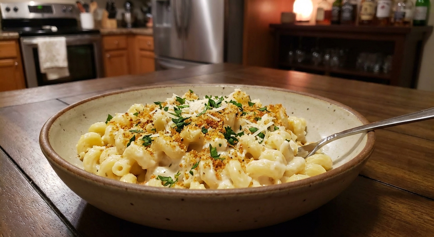 Creamy Garlic Parmesan Pasta with Crispy Breadcrumbs