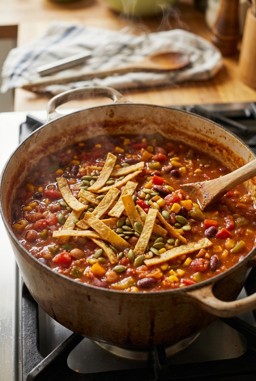 Hearty Vegetarian Chili (Crispy & Crunchy Toppings)