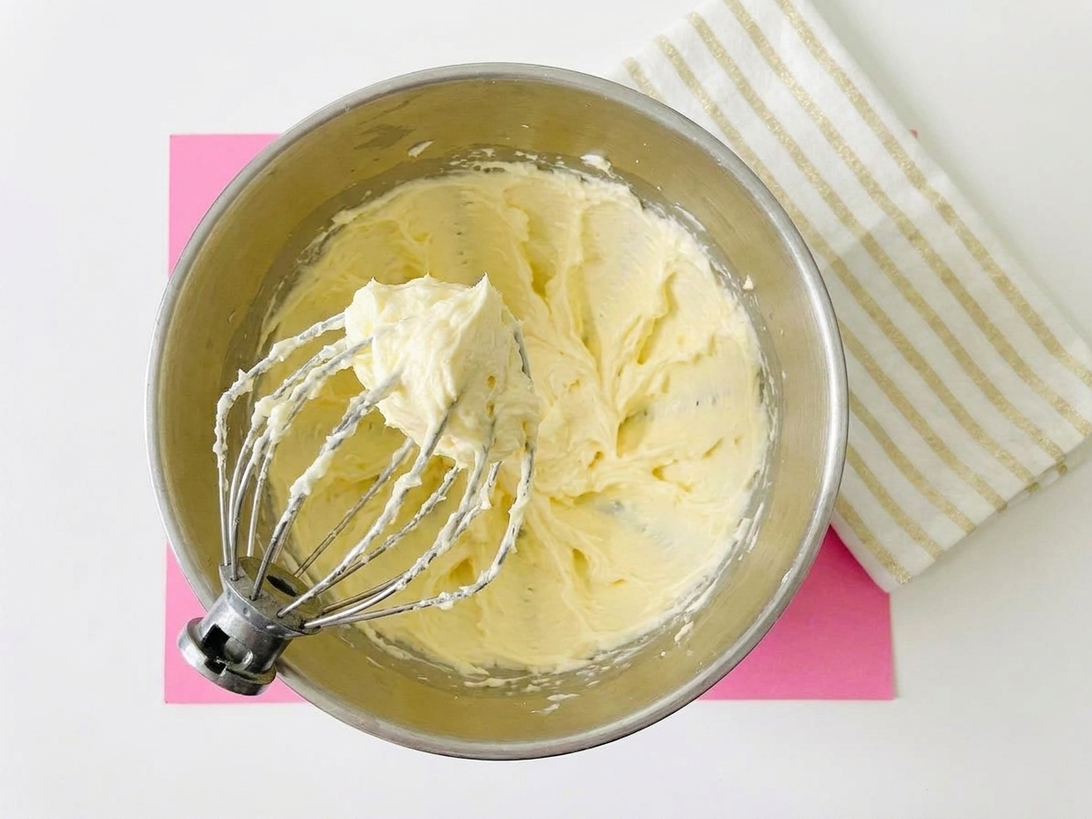 Butter whipped until pale and fluffy in a mixer bowl