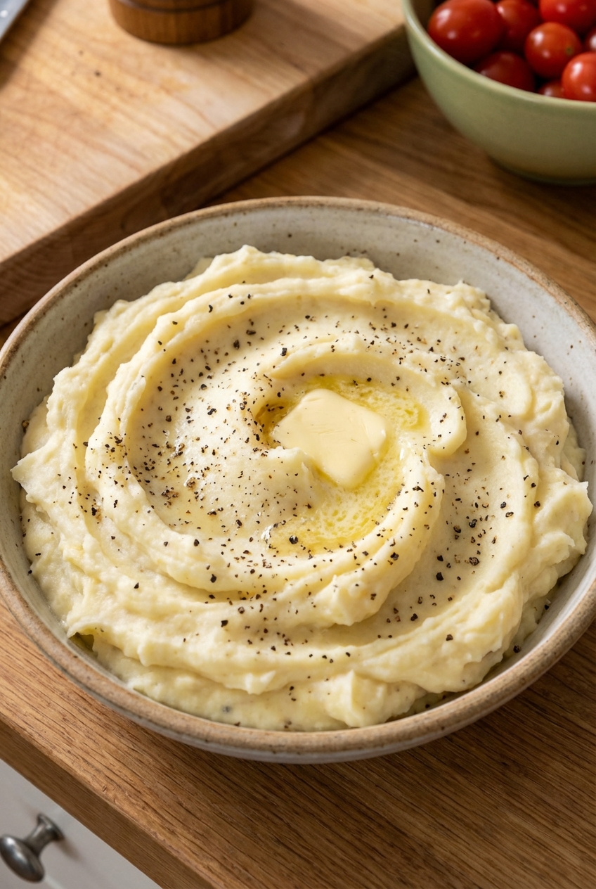 Creamy mashed potatoes with black pepper