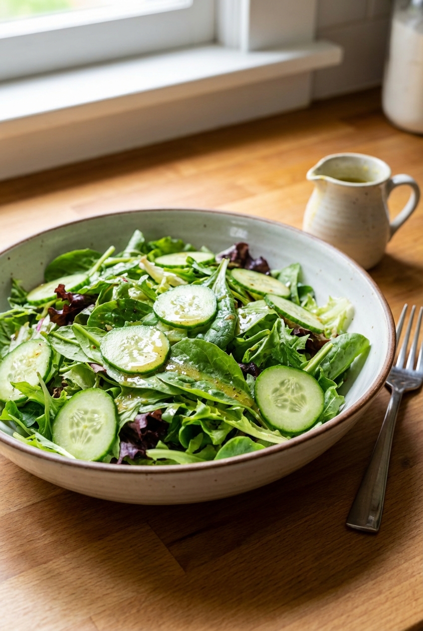 Crisp green salad with cucumbers and a light vinaigrette