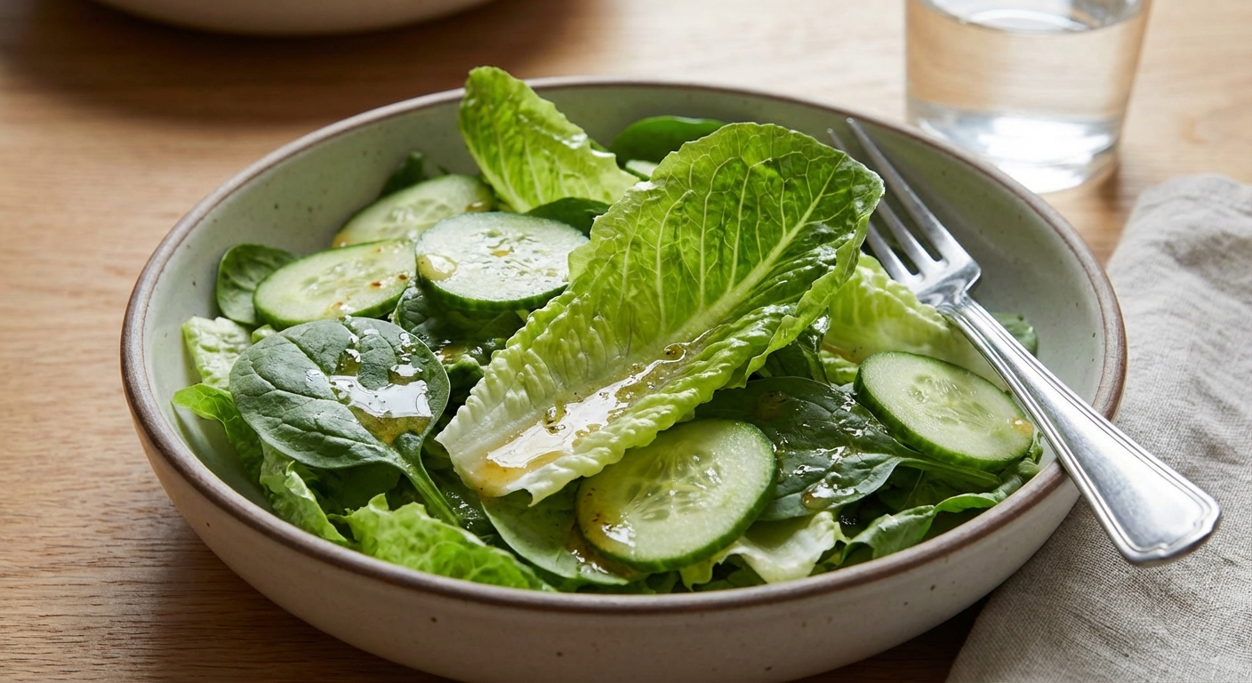 Crisp green salad with cucumbers and a light vinaigrette