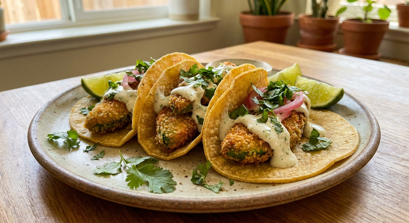 Crispy Avocado Tacos With Lime Yogurt Sauce