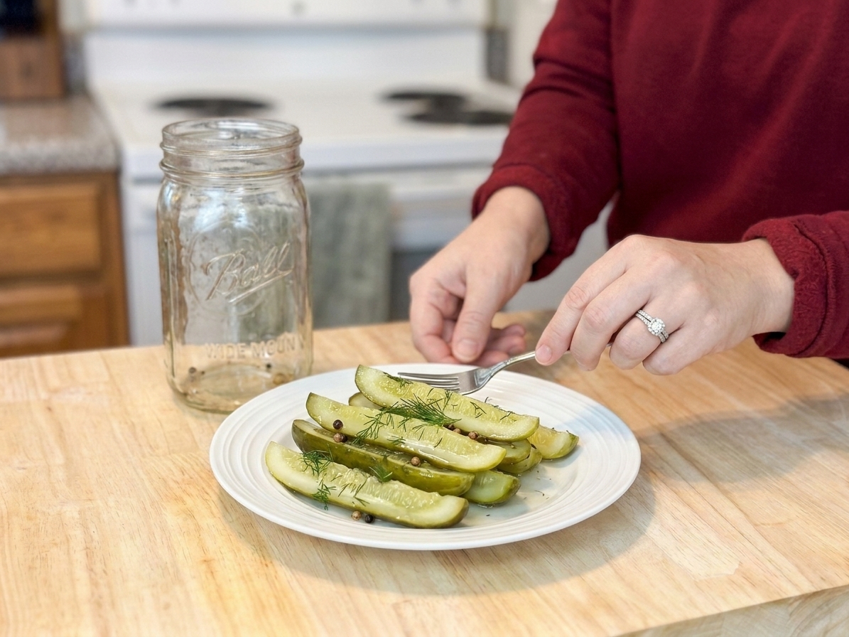 Crunchy dill pickle spears ready to serve