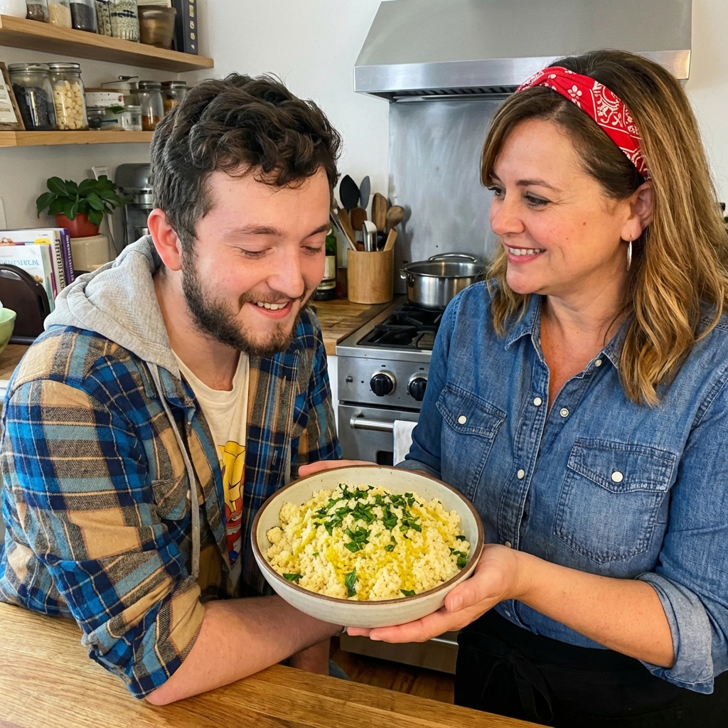 Fluffy couscous with chopped parsley and olive oil in a bowl