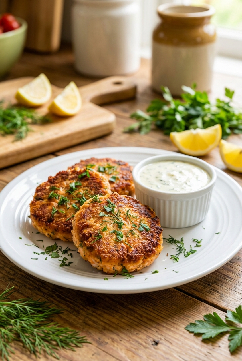 Bold Salmon Cakes with Tangy Creamy Sauce