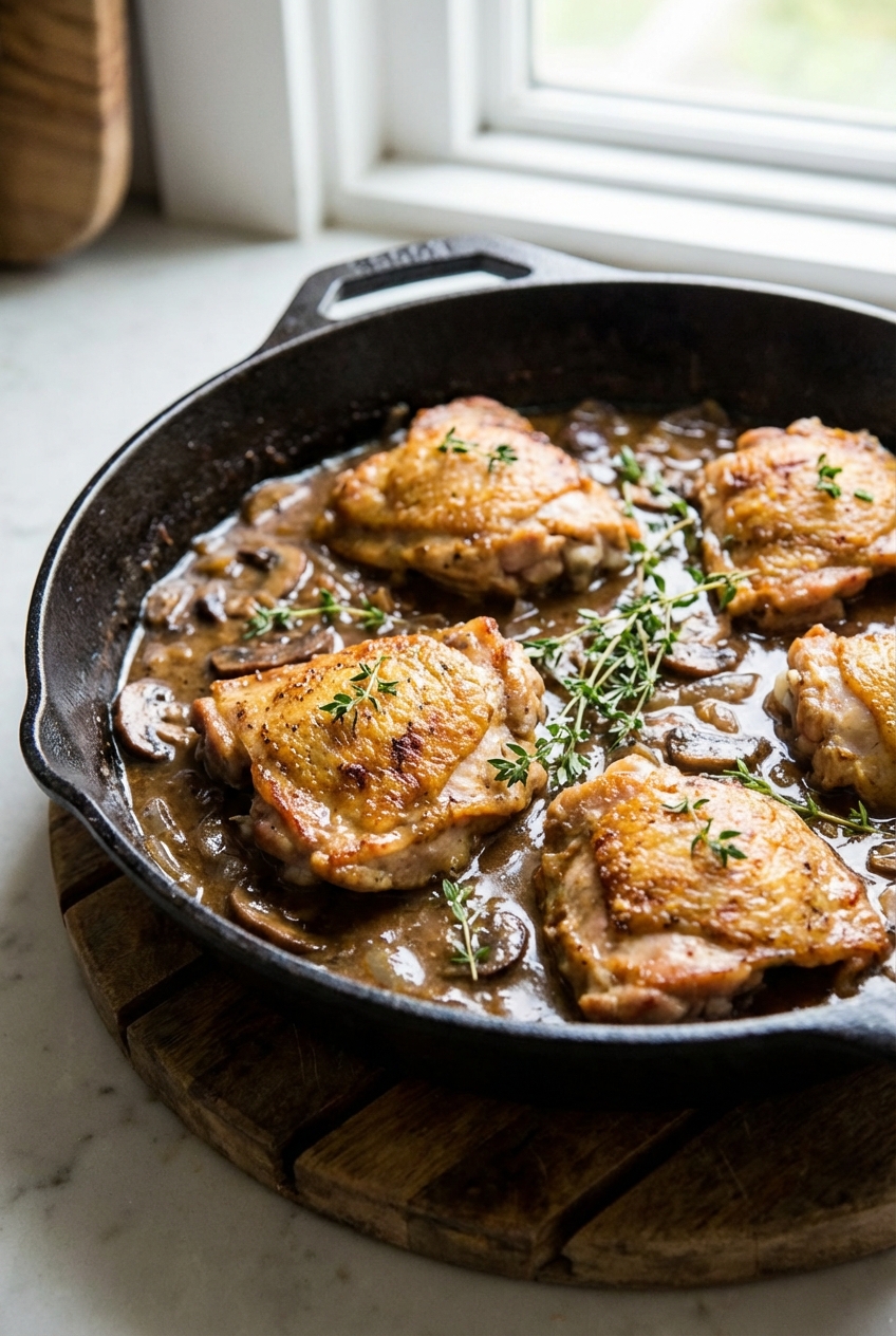 Rustic Skillet Chicken Thighs with Garlic Herb Gravy
