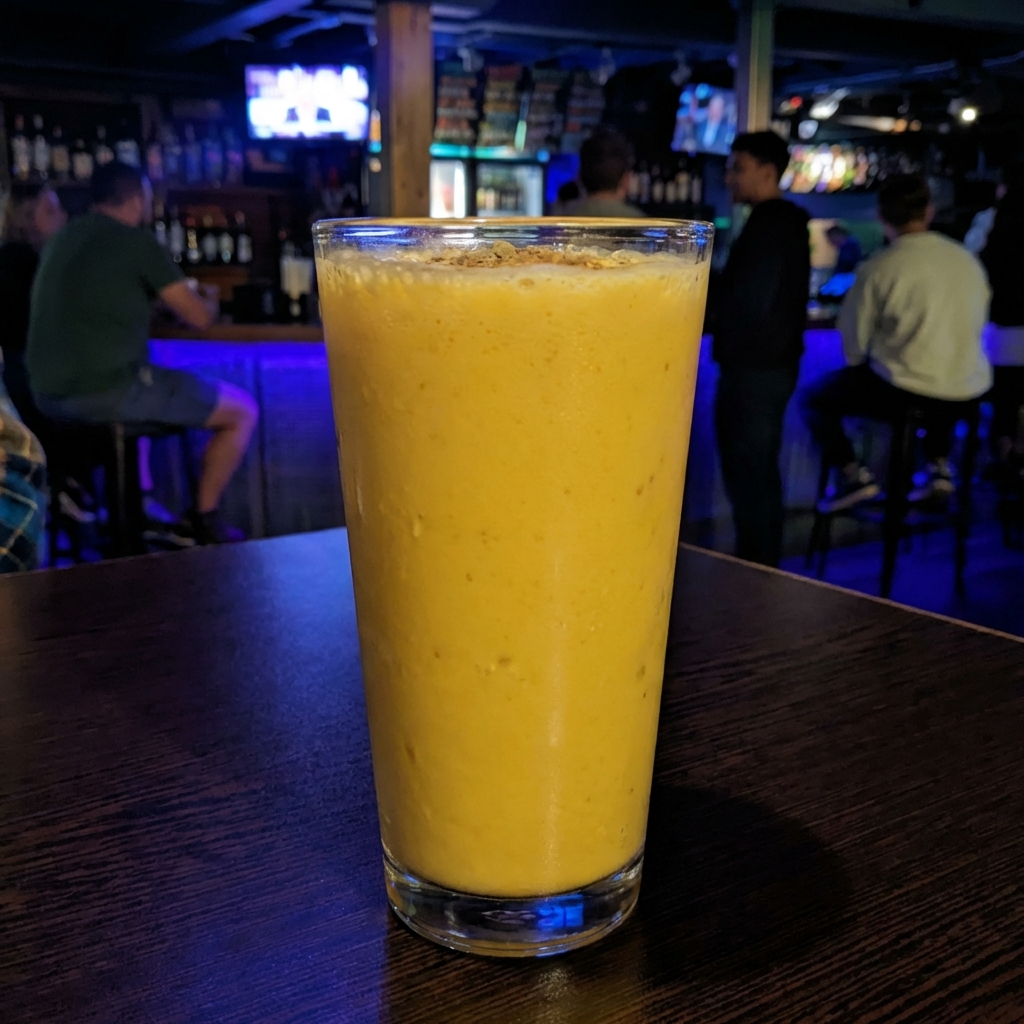Mango lassi in a glass with light froth