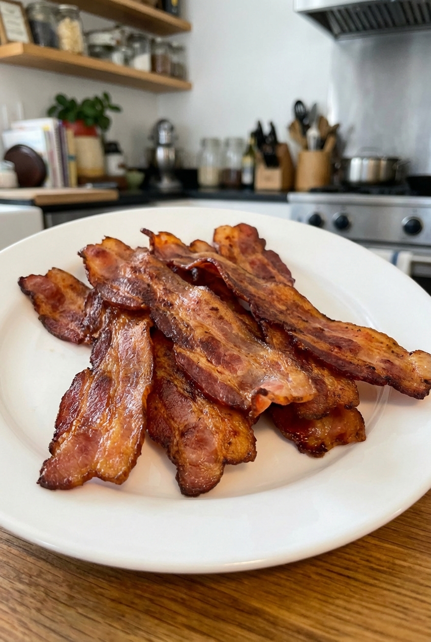 Plate of turkey bacon with crisp strips