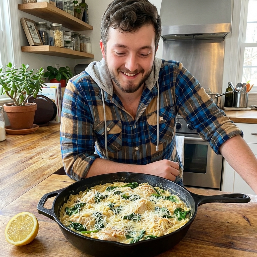 25-Minute Creamy Lemon Garlic Chicken Orzo