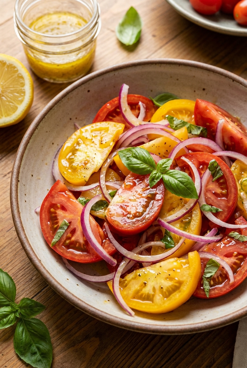 Tomato and onion salad with lemon dressing