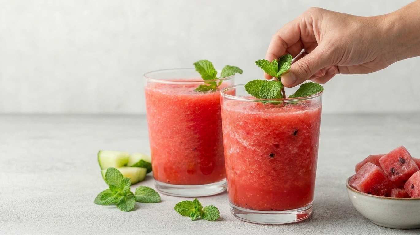 Two glasses of watermelon smoothie