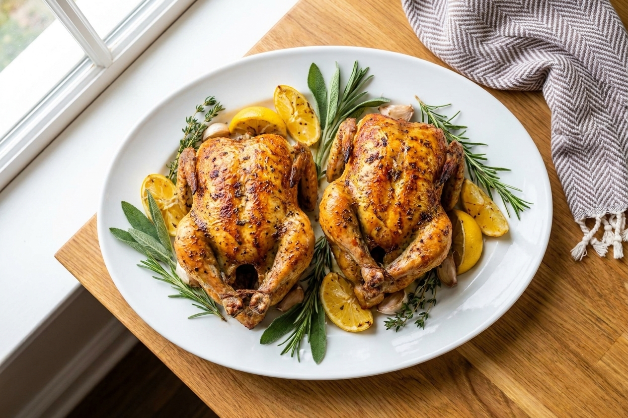 Roasted Cornish Hens with Garlic Herb Butter