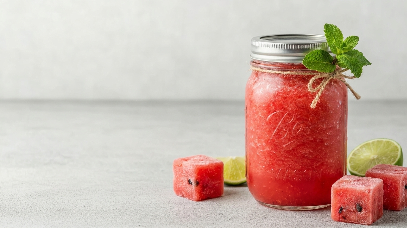 Watermelon smoothie in a sealed jar